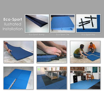 Rubber-Cal "Eco-Sport" Interlocking Tiles - 3/4 x 19.5 x 19.5 Inch - 50 Pack - 132 Square Feet Coverage - Blue