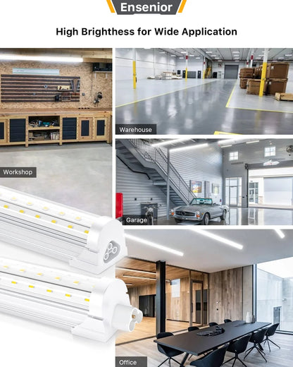 Ensenior 6 Pack 4 FT Led Shop Lights, 6000K Clear White, 5000LM Super Bright, 36W Equivalency 468W, Commercial Bay Lighting, U-Shaped Linkable Shop Lights Plug in for Garage, Workshop, FCC Certified