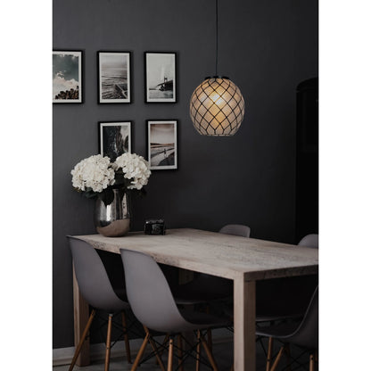 Robert Stevenson Lighting Marina Natural Capiz and Metal Orb Pendant Ceiling Light, Natural and Black