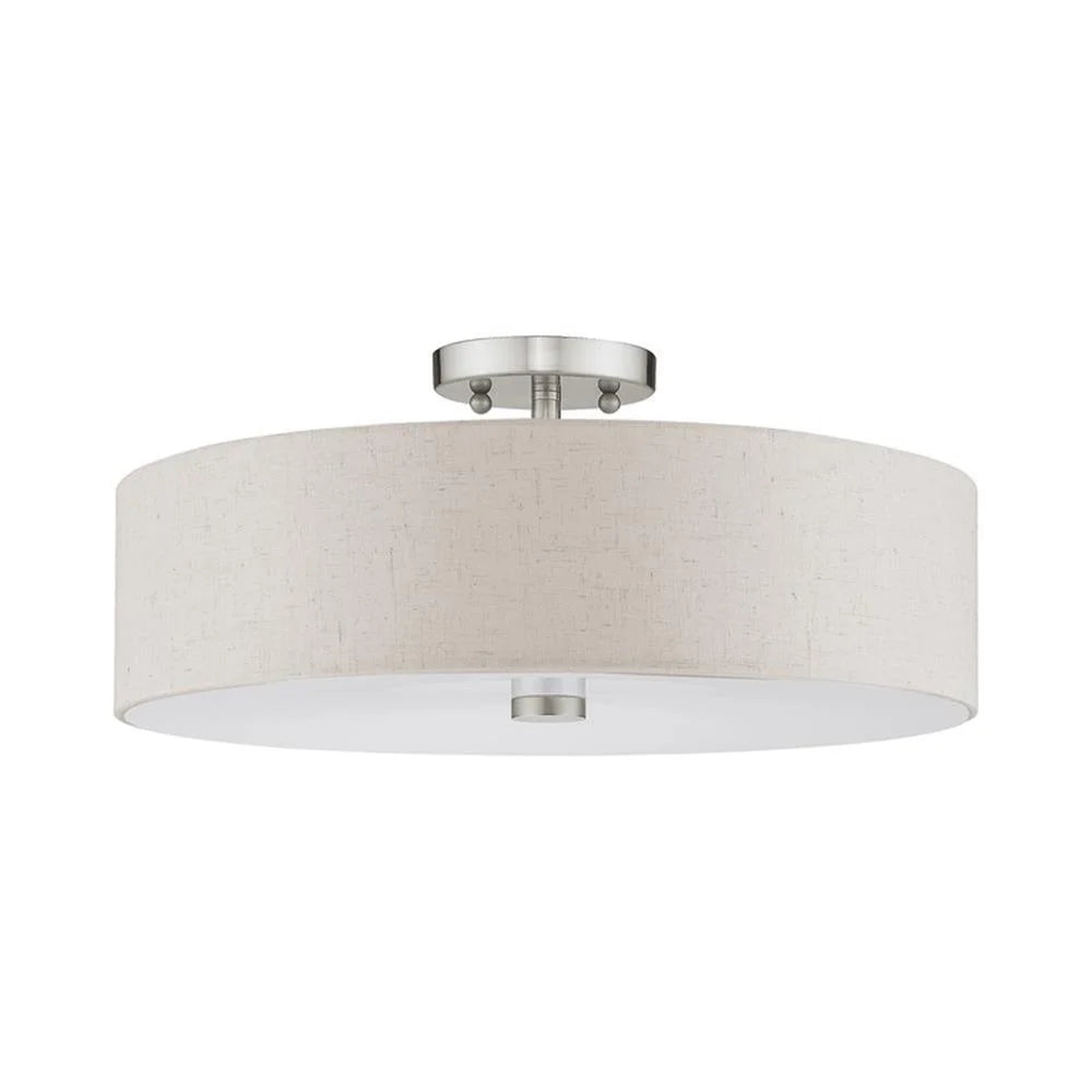 Livex Lighting Meridian 8" 4-Light Metal & Fabric Semi Flush in Brushed Nickel