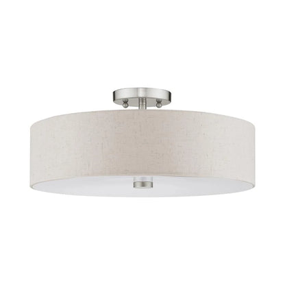 Livex Lighting Meridian 8" 4-Light Metal & Fabric Semi Flush in Brushed Nickel