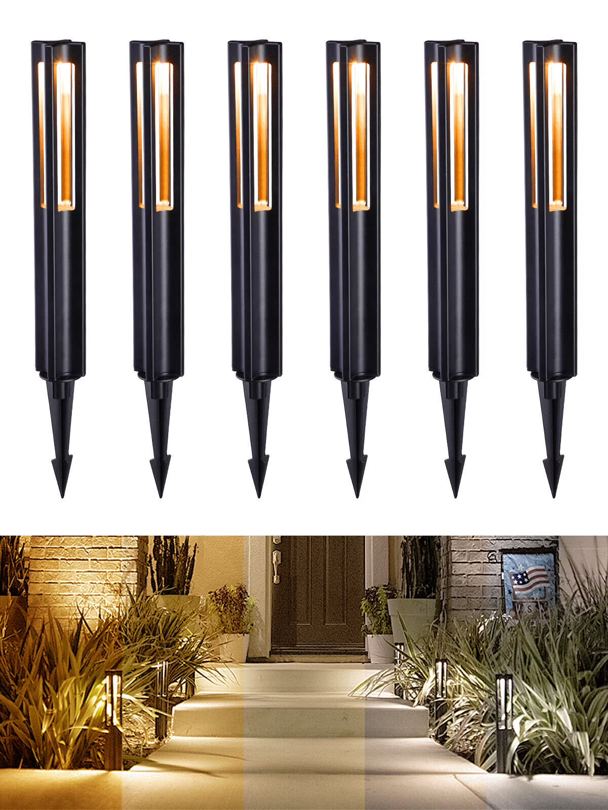 6 Pack LED Pathway Lights, 12-24V AC/DC Low Voltage Landscape Lighting , IP65, ETL Listed, Aluminum, 3000K Warm White, Black Finish