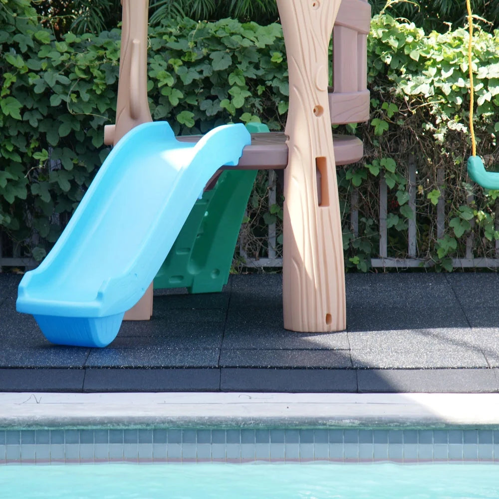 Rubber-Cal "Eco-Safety" Interlocking Playground Tiles - 3 x 19.5 x 19.5 Inch - 40 Pack - 111 Square Feet Coverage - Blue/White Speckled