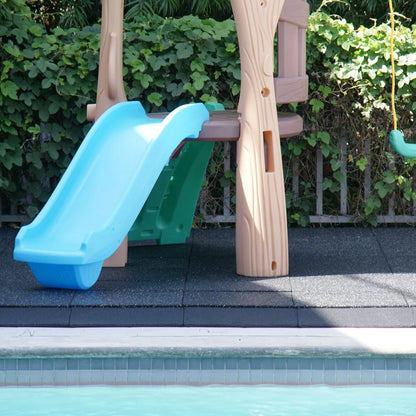 Rubber-Cal "Eco-Safety" Interlocking Playground Tiles - 3 x 19.5 x 19.5 Inch - 40 Pack - 111 Square Feet Coverage - Blue/White Speckled