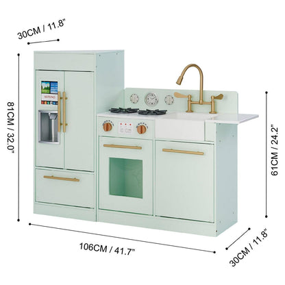 Teamson Kids Little Chef Charlotte Play Kitchen Set – Toddler Wooden Kitchen Playset with Stove. Sink & Refrigerator. Toy Cooking Set for Ages 1-7. Mint/Gold
