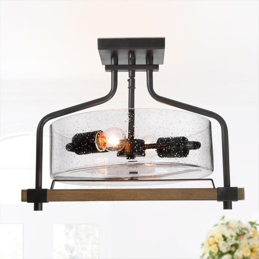 Farmhouse Semi-Flush Mount 2-light Ceiling Lighting Fixture for Kitchen - L15.7"x W11.8"x H11.8"