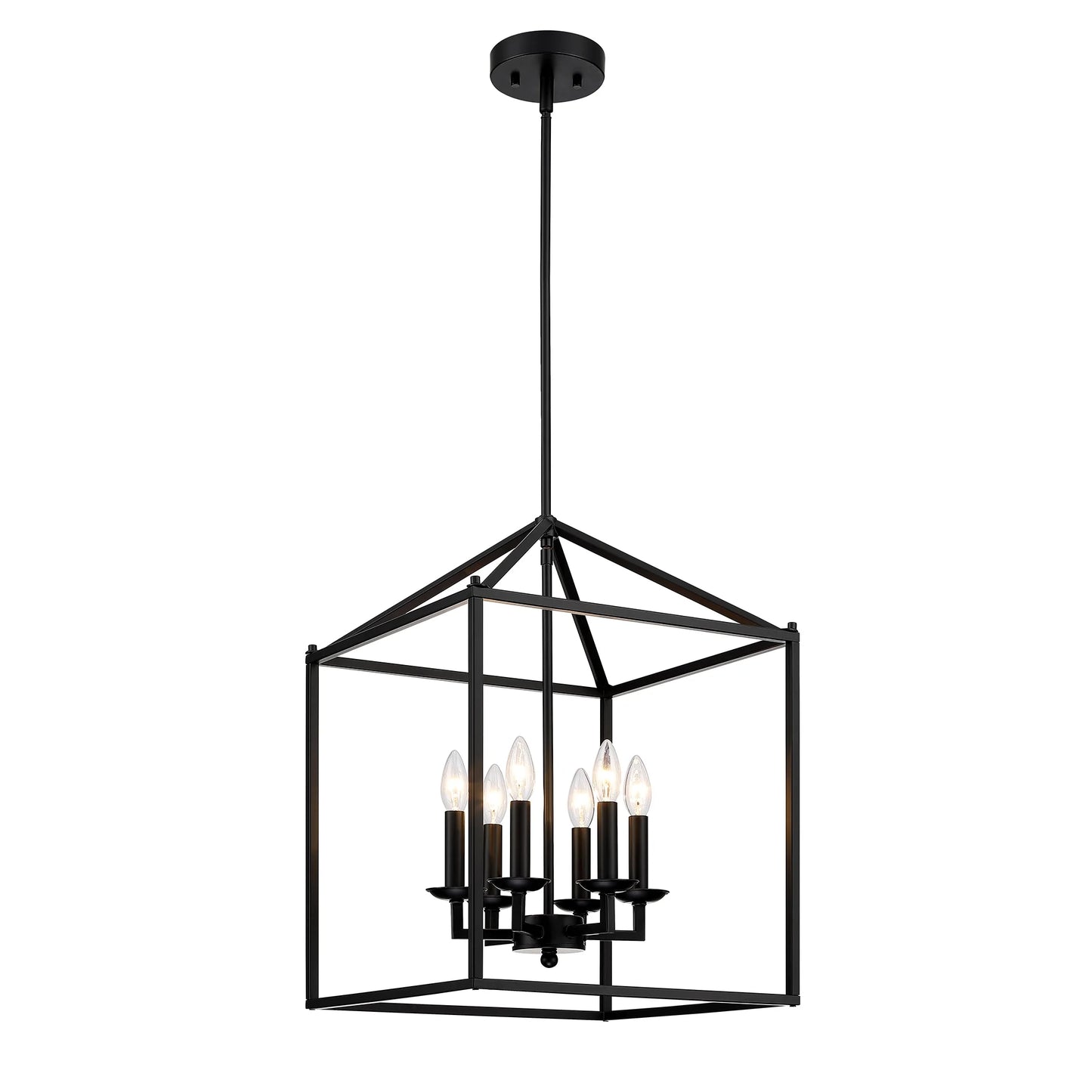 16" 6-Light Kitchen Light Fixture Ceiling Mount Matte Black Pendant Lighting for Dining Room, Living Room