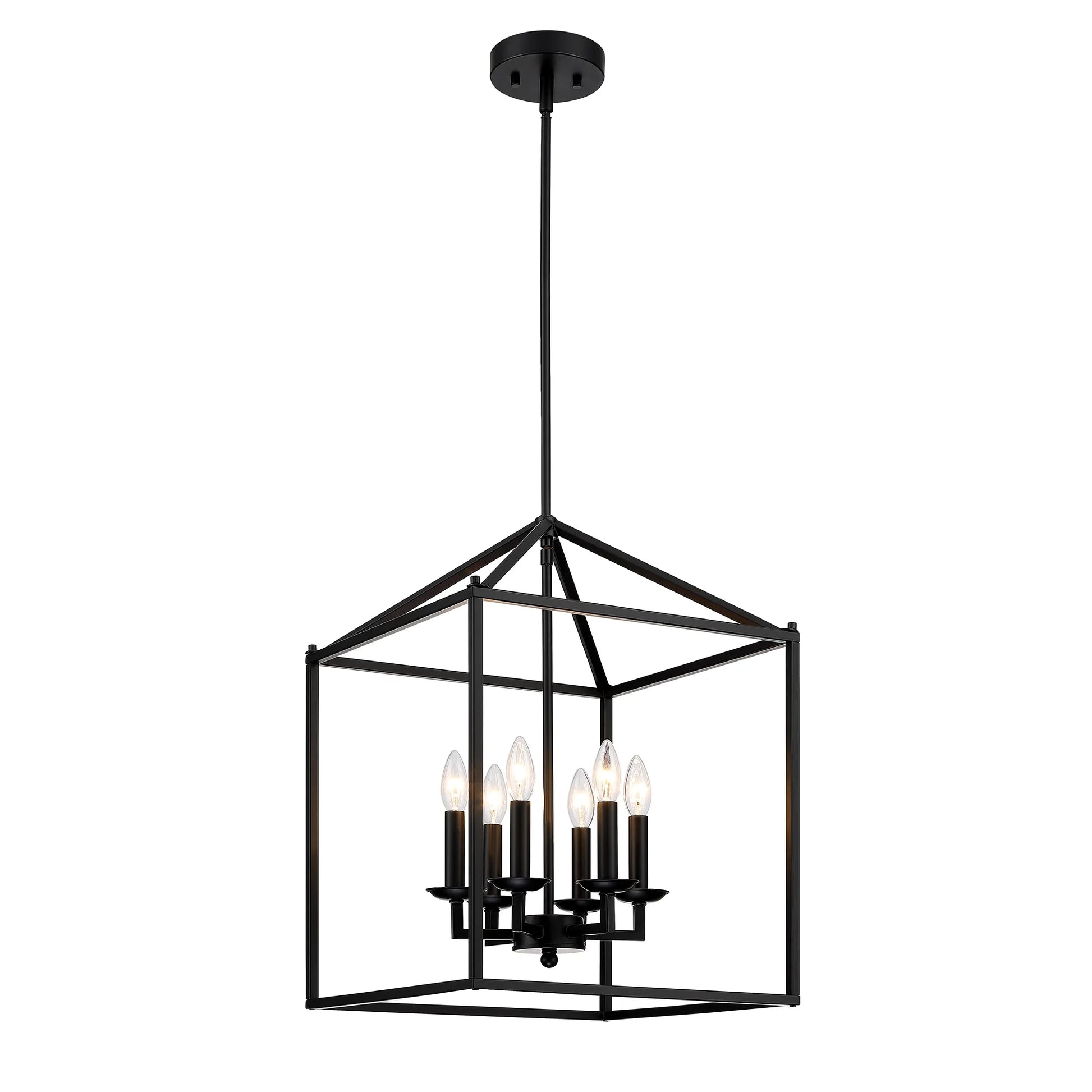 16" 6-Light Kitchen Light Fixture Ceiling Mount Matte Black Pendant Lighting for Dining Room, Living Room