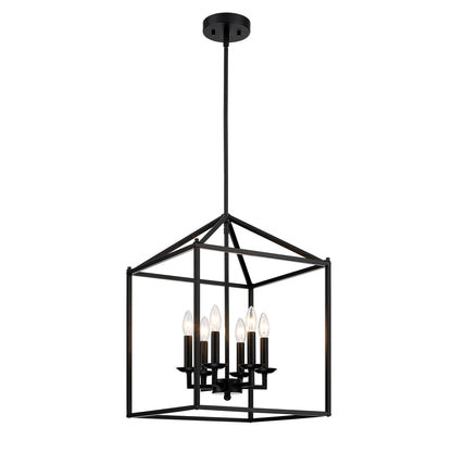 16" 6-Light Kitchen Light Fixture Ceiling Mount Matte Black Pendant Lighting for Dining Room, Living Room