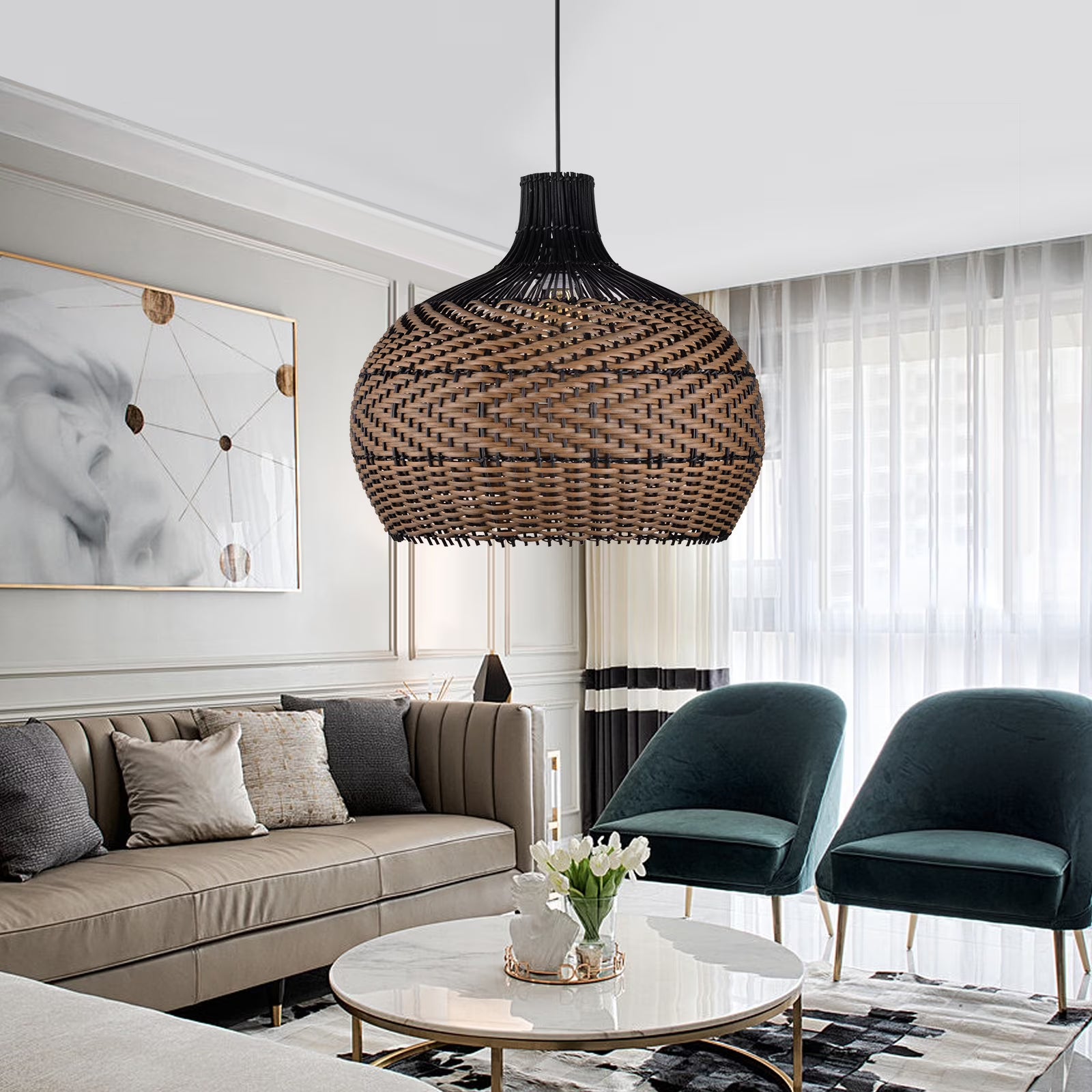 Arturesthome Basket Light Fixture Rattan Pendant Lighting for Living Room 1-Lights