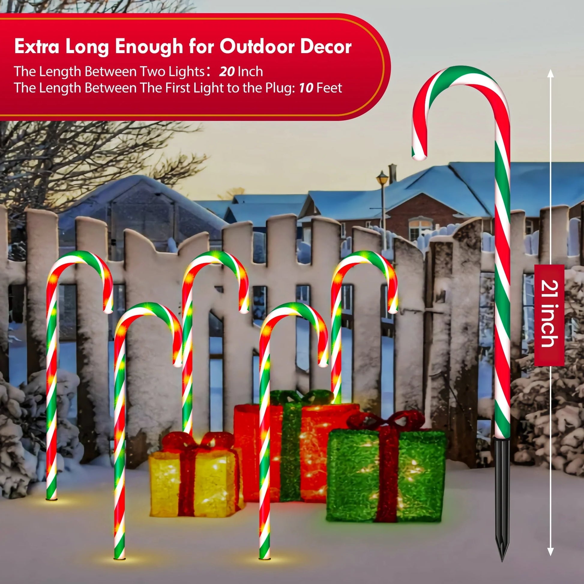 Christmas Candy Cane Lights 21 Inch 10 Pack 8 Lighting Modes Flickering Candy Pathway Marker Outdoor Indoor Waterproof UL Listed Christmas Lighting Decoration Light