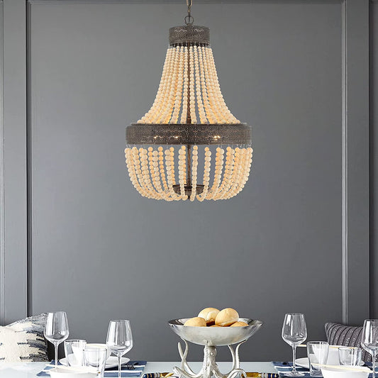 Vanity Art 5 Light Unique Empire Chandelier with Beaded Accents | Modern Hanging Lighting, Ceiling Lights Fixtures for Dining Room Living Room Bed Room Kitchen SYB5265DW-LT