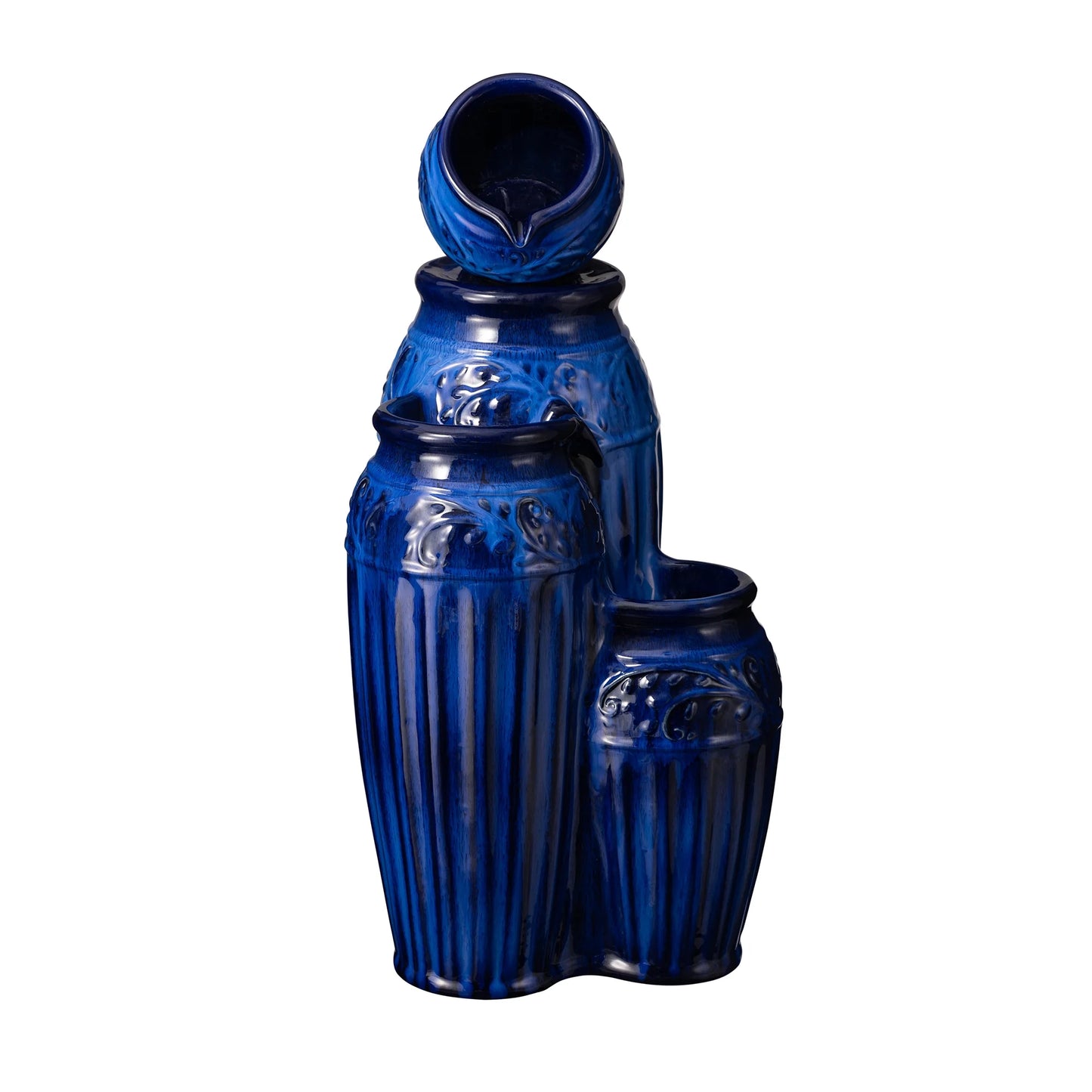 Glitzhome 27.25" 4 Tier Embossed Pattern Ceramic Pots Electrical Water Fountain with LED Light