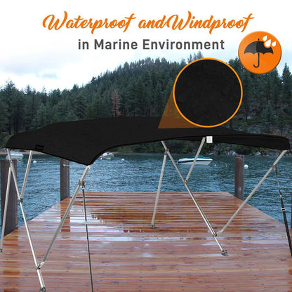 Serene Life SLBT466G - 4 Bow Bimini Top Boat Cover - Front Hold-Down Straps and Rear Support Arms, Includes Mounting Hardware with 1 In. Aluminum Frame (Gray)