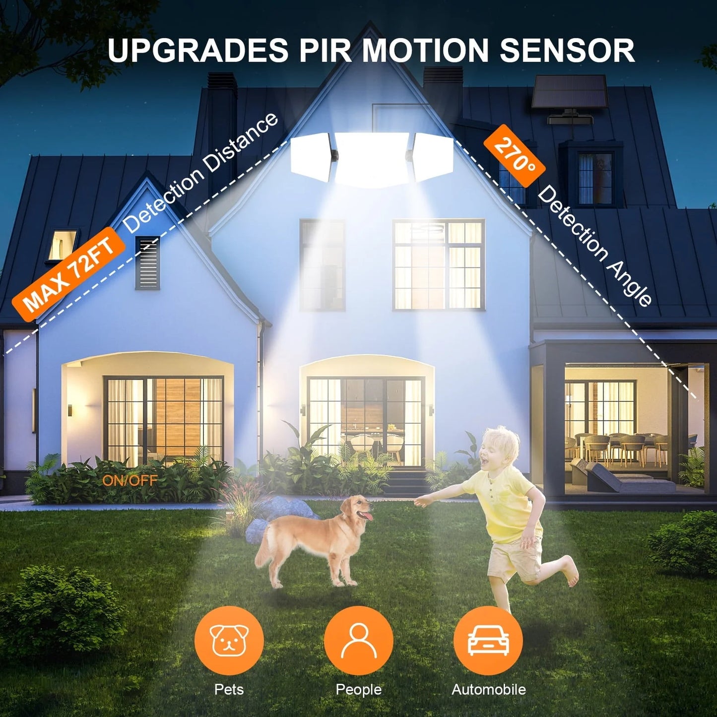 WYRAVIO Solar Lights Outdoor, 205 LED Solar Motion Sensor Security Lights, Solar Flood Lights with 3 Modes 270° Wide Lighting Angle, IP65 Waterproof Wall Lamp for Porch Yard Garage