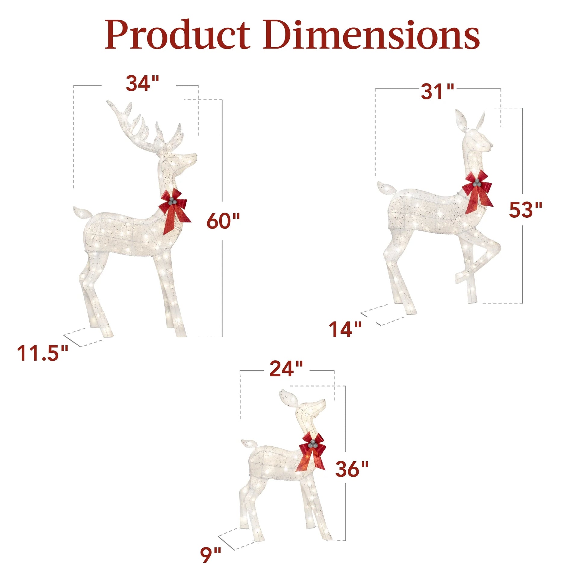 Best Choice Products 3-Piece Lighted Christmas Deer Set Outdoor Yard Decoration w/360 LED Lights, Stakes - White