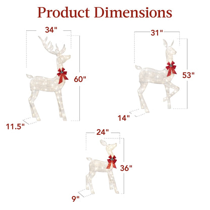 Best Choice Products 3-Piece Lighted Christmas Deer Set Outdoor Yard Decoration w/360 LED Lights, Stakes - White