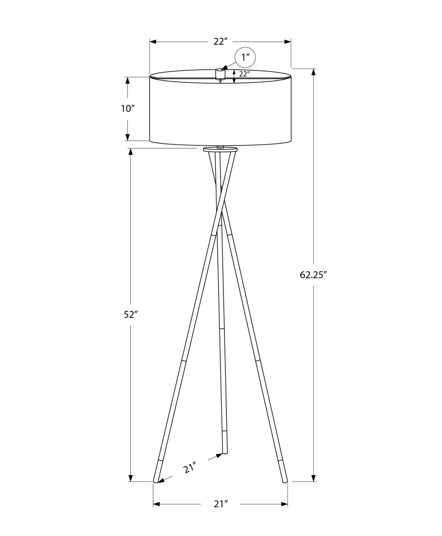 Modern Tripod Floor Lamp - 62" Black Metal & Ivory Shade - 3-Way Dimmable Lighting for Living Room & Bedroom