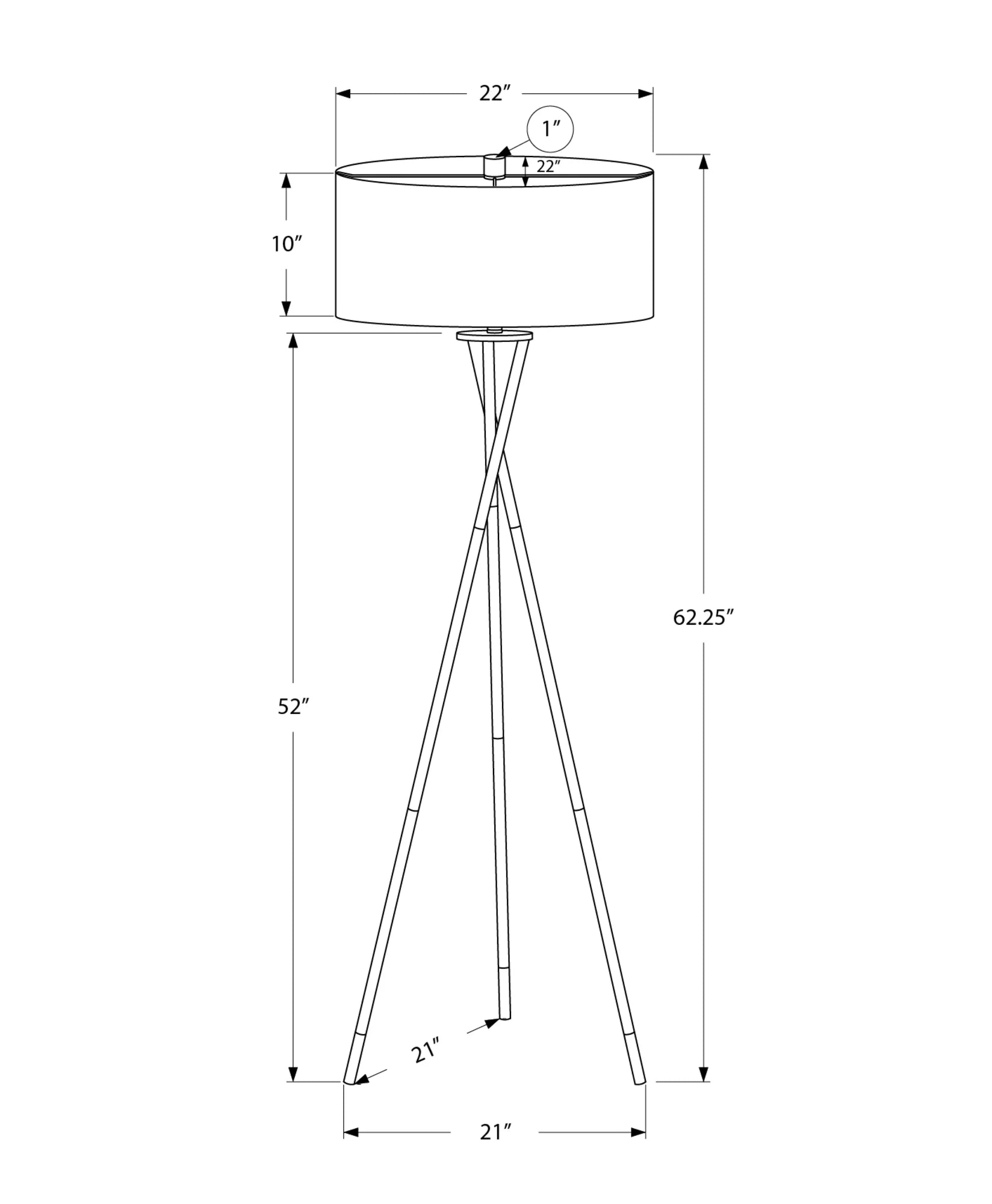 Modern Tripod Floor Lamp - 62" Black Metal & Ivory Shade - 3-Way Dimmable Lighting for Living Room & Bedroom