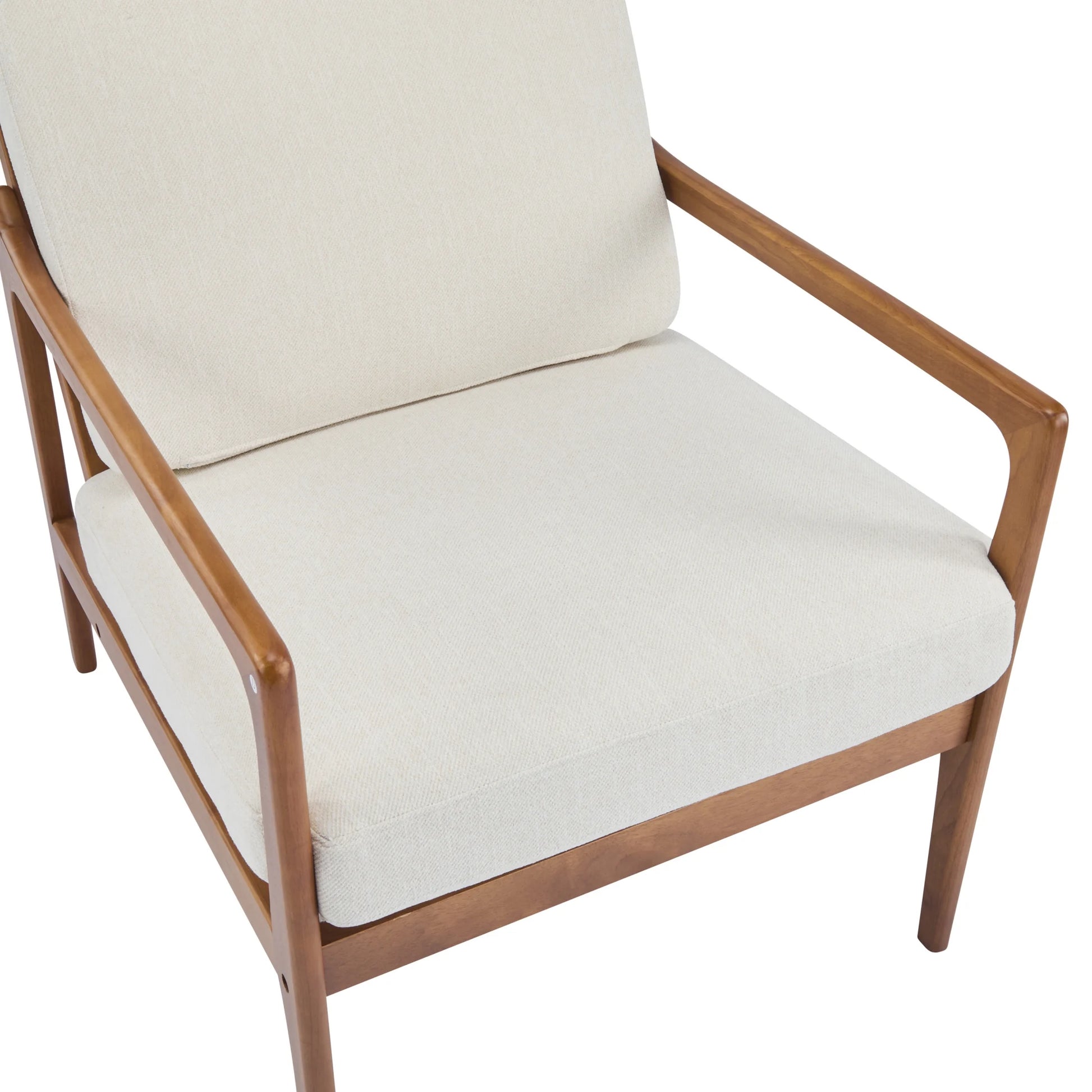 Christopher Knight Home Mid-Century Modern Accent Chair, Solid Wood Frame with High Back, Beige Cushions