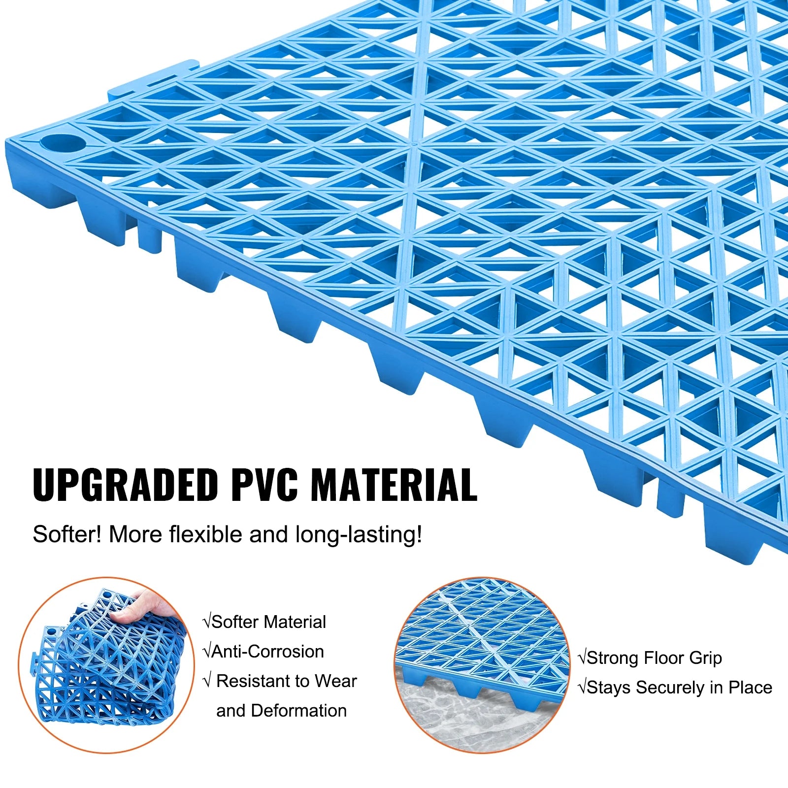 KFFKFF Connectable Tiles in Blue, 55PCS, Measuring 12" x 12" Each, Composed of Gentle PVC, Featuring Interlocking Drainage Floor Tiles, Slip-Resistant with Drainage Openings, in Blue