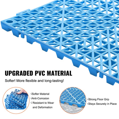 KFFKFF Connectable Tiles in Blue, 55PCS, Measuring 12" x 12" Each, Composed of Gentle PVC, Featuring Interlocking Drainage Floor Tiles, Slip-Resistant with Drainage Openings, in Blue