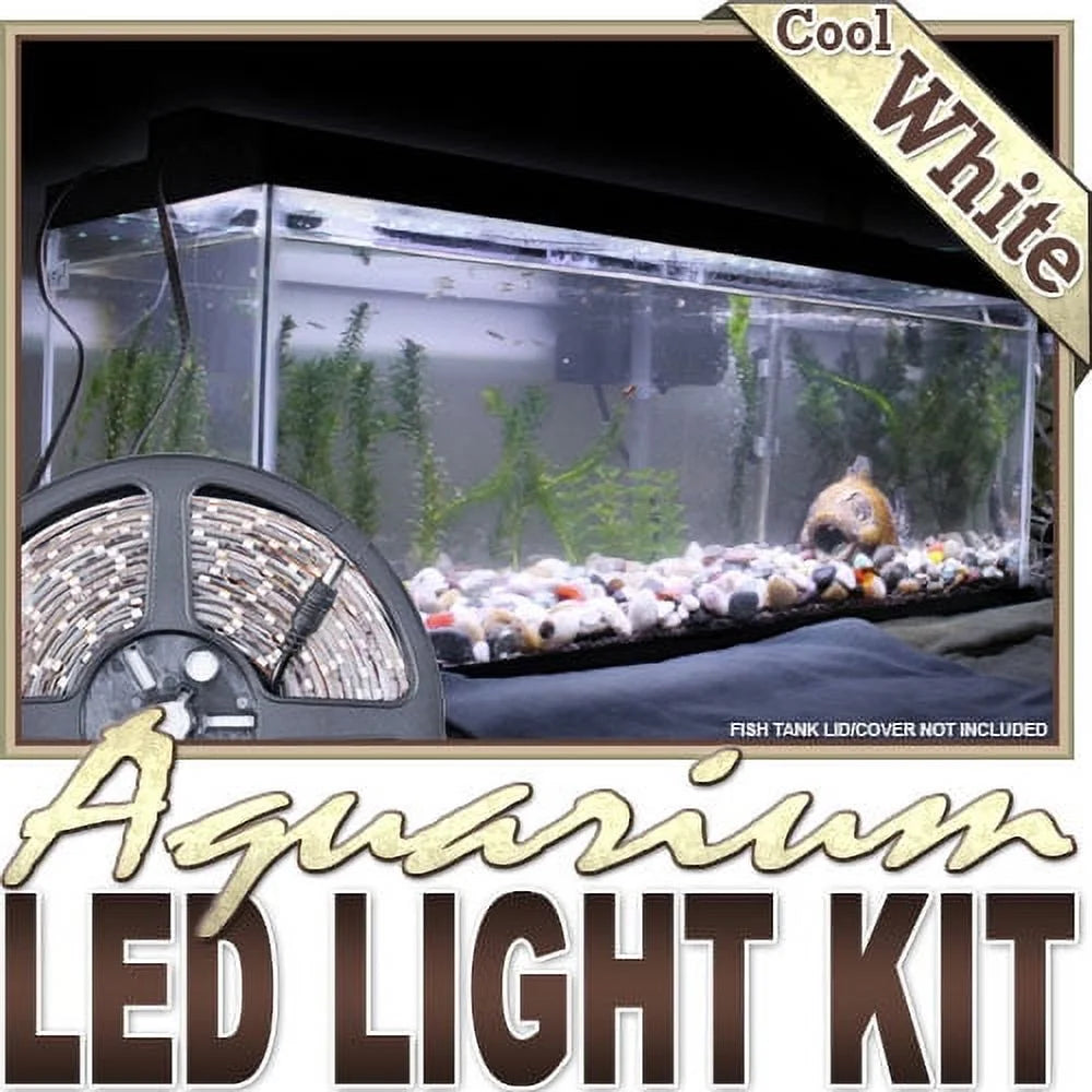 Biltek 6' ft Cool White Aquarium Fish Tank White LED Lighting Strip + Dimmer + Remote + Wall Plug 110V - Main Lighting Sub Fresh Water Salt Water Tanks Water Resistant 3528 SMD Flexible DIY 220V