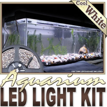 Biltek 6' ft Cool White Aquarium Fish Tank White LED Lighting Strip + Dimmer + Remote + Wall Plug 110V - Main Lighting Sub Fresh Water Salt Water Tanks Water Resistant 3528 SMD Flexible DIY 220V