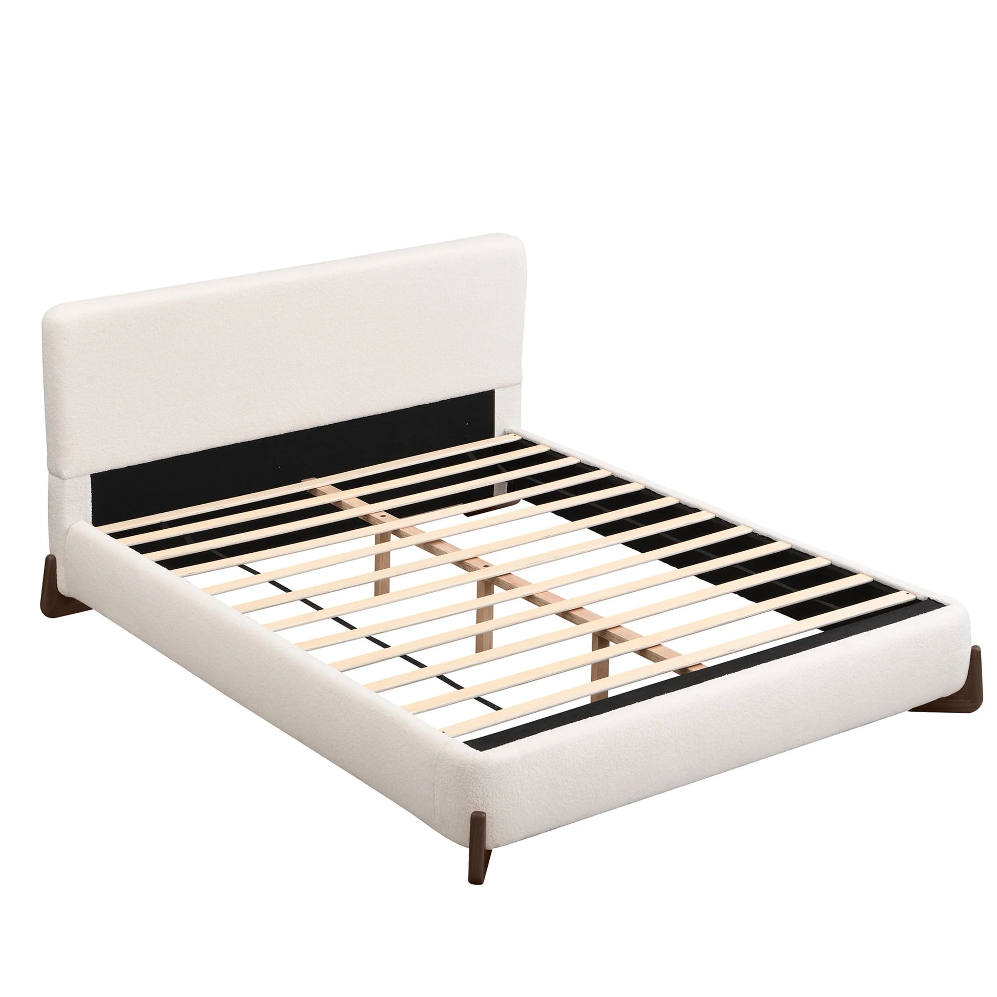 Christopher Knight Home Boucle Upholstered Queen Bed with Curved Wood legs, White