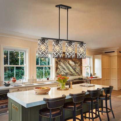 40" Crystal Kitchen Island Lighting 4 Lights Modern Black Linear Chandelier Dining Room Light Fixture Over Table Luxury Ceiling Pendant Light Fixture