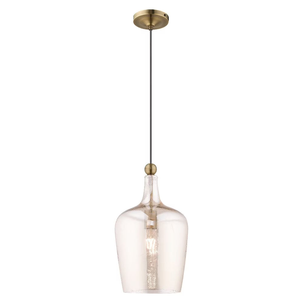 41226-01-Livex Lighting-Art Glass - 1 Light Mini Pendant in Coastal Style - 9.25 Inches wide by 18.5 Inches high-Antique Brass Finish -Traditional