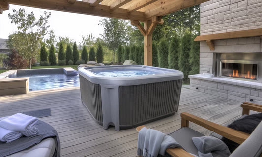 All New 2025 Ignite 7-Person Gray Open 65 Jet 240V Hot Tub, Real Stainless Heater, Ozone, Waterfall and Upgraded Lighting