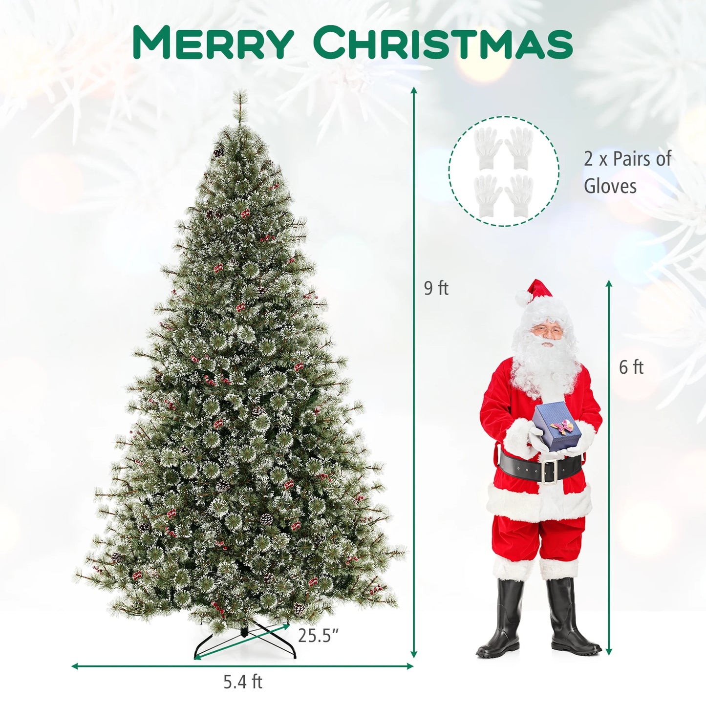 Costway 9 FT Artificial Christmas Tree with 360? Quick Power Connector 1714 Pine Needles