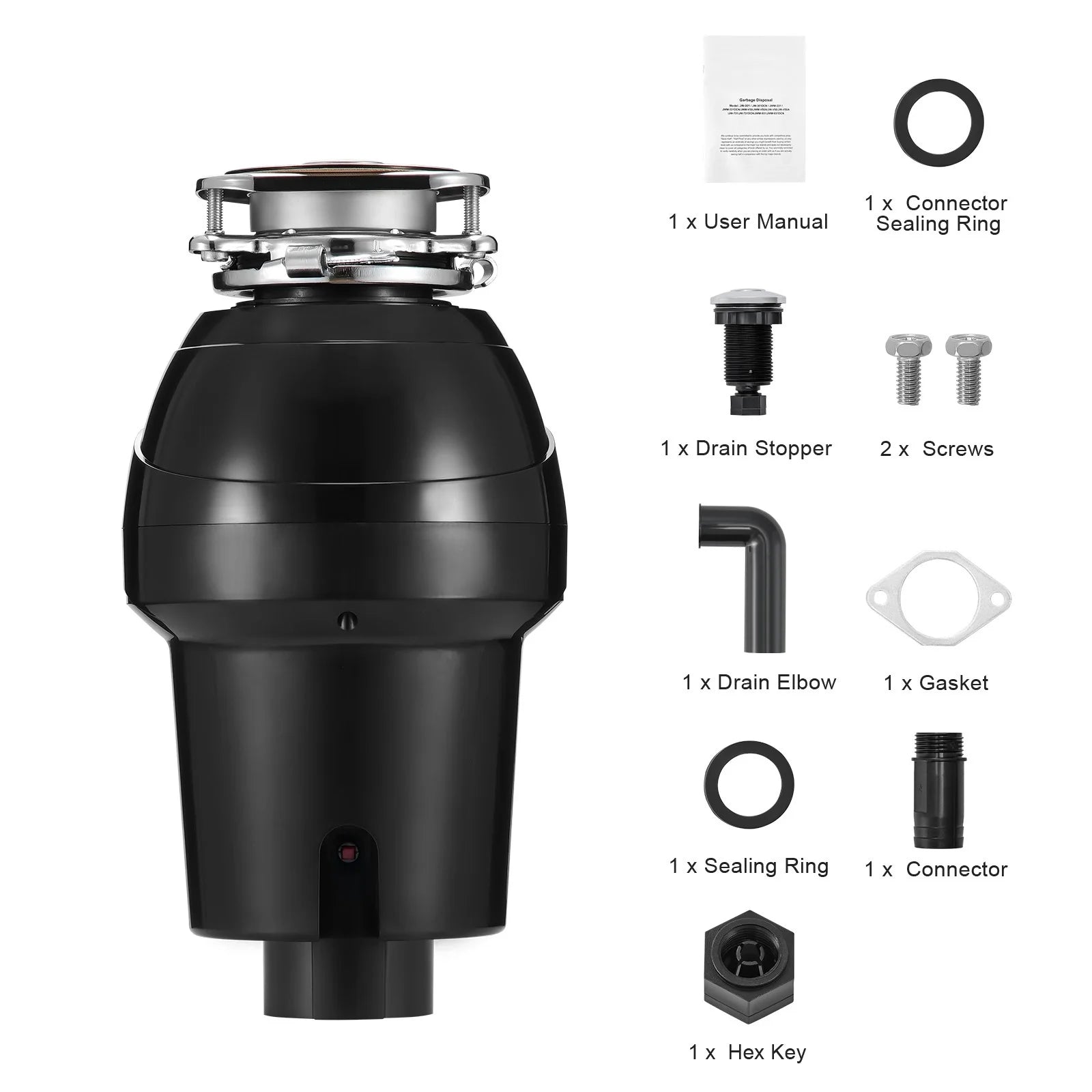 KFFKFF Garbage Disposal, 1.25HP 3360RPM Constant Operation Kitchen Scraps Grinder, Simple Connection Food Residue Grinding Mechanism with Noise Dampening, Electrical Cable & Spatter Shield