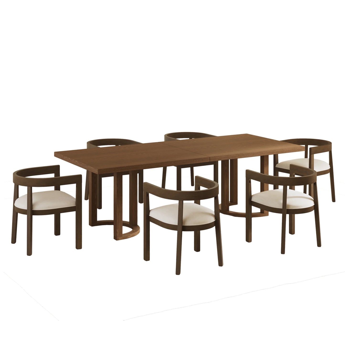 Christopher Knight Home 7-Piece Dining Set with 95" Wood Table, Open-Back Upholstered Armchairs, Walnut+Beige