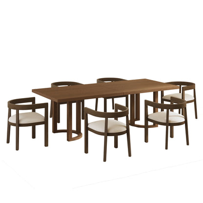 Christopher Knight Home 7-Piece Dining Set with 95" Wood Table, Open-Back Upholstered Armchairs, Walnut+Beige