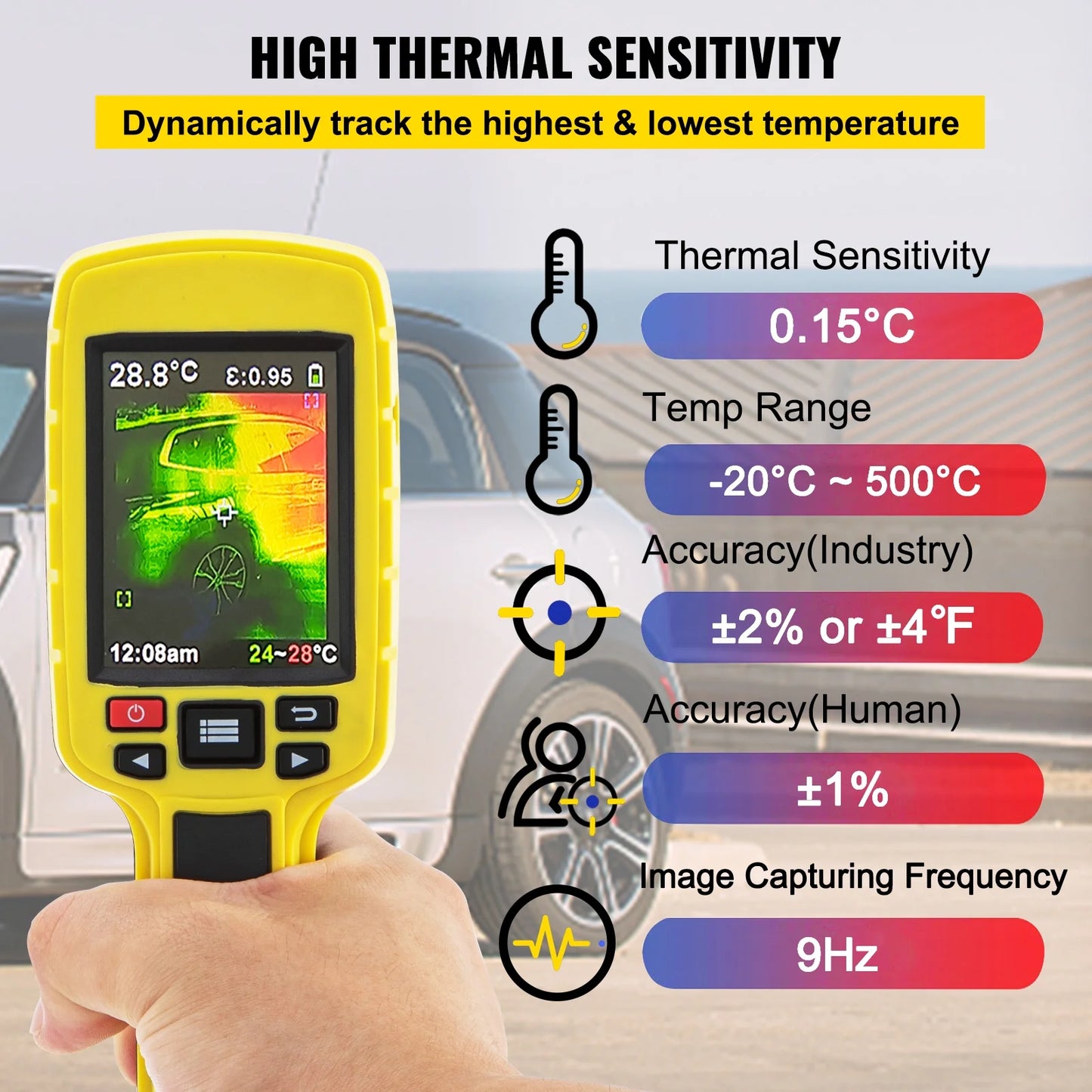 KFFKFF Thermal Imaging Camera, 60x60 (3600 Pixels) IR Resolution Infrared Camera with 2.8" Color Display Screen, Built-in SD Card and Li-ion Battery, for HVAC, Electrical System Automatic Detect
