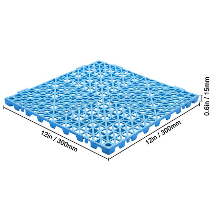 KFFKFF Connectable Tiles in Blue, 55PCS, Measuring 12" x 12" Each, Composed of Gentle PVC, Featuring Interlocking Drainage Floor Tiles, Slip-Resistant with Drainage Openings, in Blue