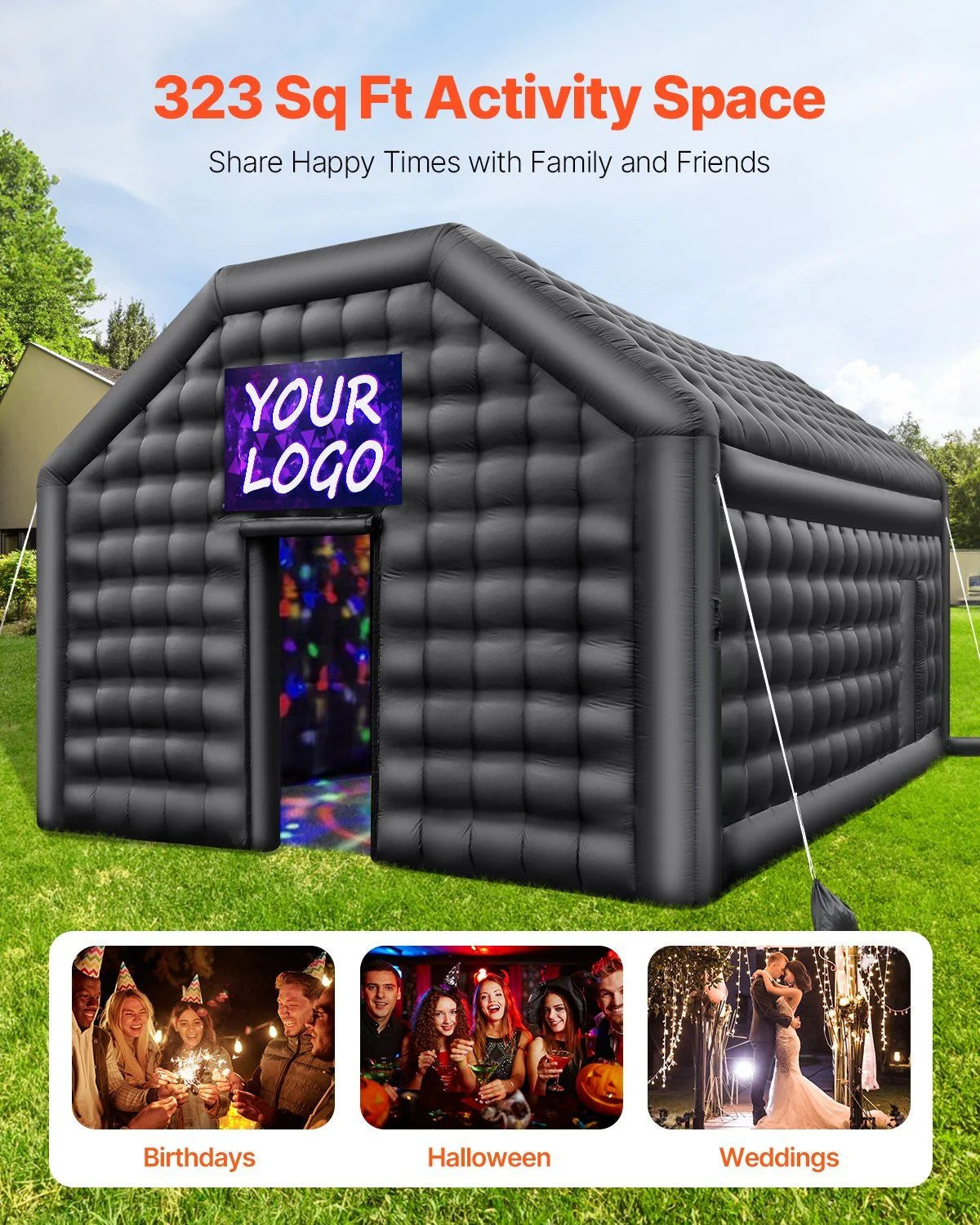 Inflatable Dance Party Tent - 19.7 x 16.4 FT Blow Up Nightclub with Built-in Lighting for Weddings & Events