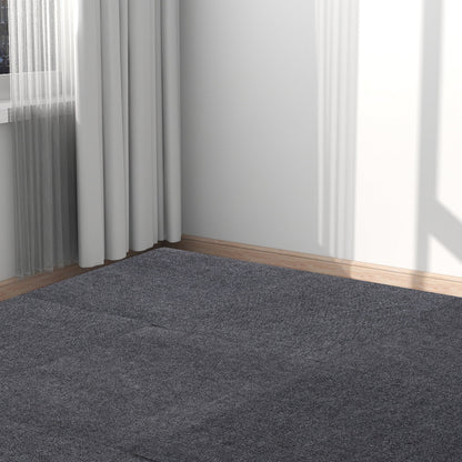 Dark Grey Carpet Tiles 24x24in, Low-Maintenance Polyester Fiber, Self-Adhesive 15-Pcs Set with Effortless Cleaning, Suitable for Hotels & Warehouses