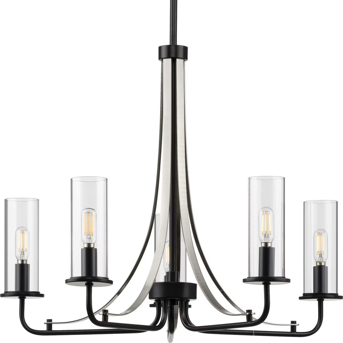 P400209-009-Progress Lighting-Riley - 19.75 Inch Height - Chandeliers Light - 5 Light - Cylinder Shade - Line Voltage-Brushed Nickel Finish
