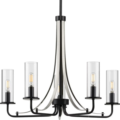 P400209-009-Progress Lighting-Riley - 19.75 Inch Height - Chandeliers Light - 5 Light - Cylinder Shade - Line Voltage-Brushed Nickel Finish