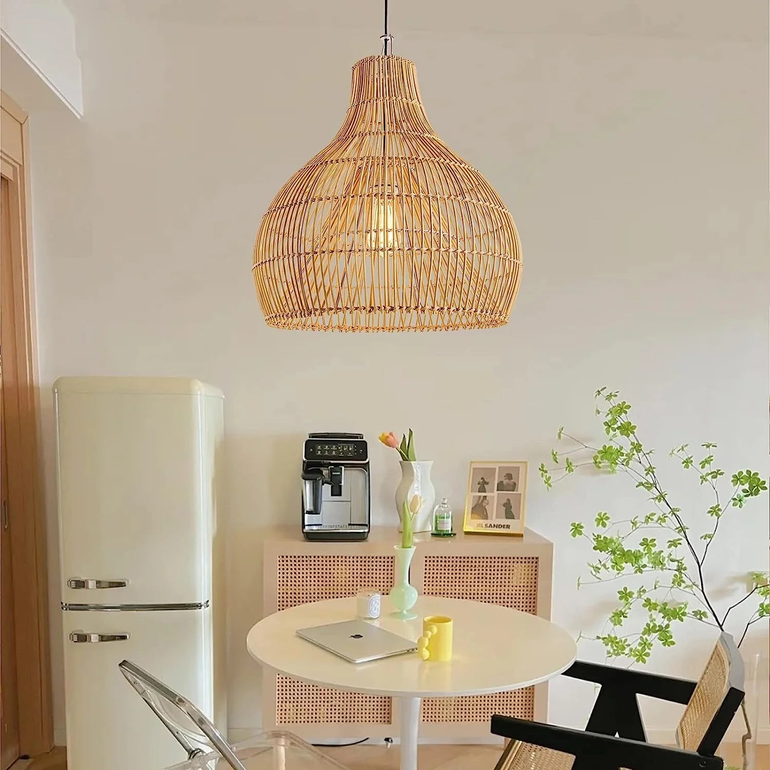Arturesthome 1 Light Bohemian Pendant Light,Natural Rattan Materials Ceiling Chandelier Hanging Lamp Lighting Fixture for Hallway