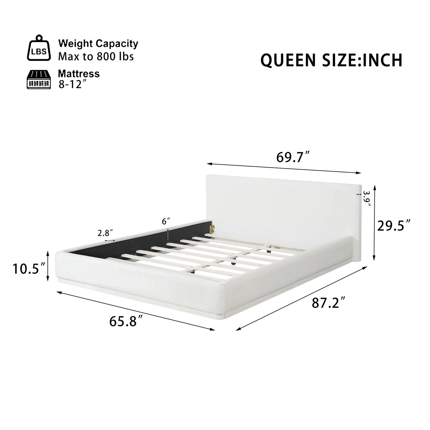 Christopher Knight Home Velvet Upholstered QueenBed, Solid Wood Platform Bed Frame, White