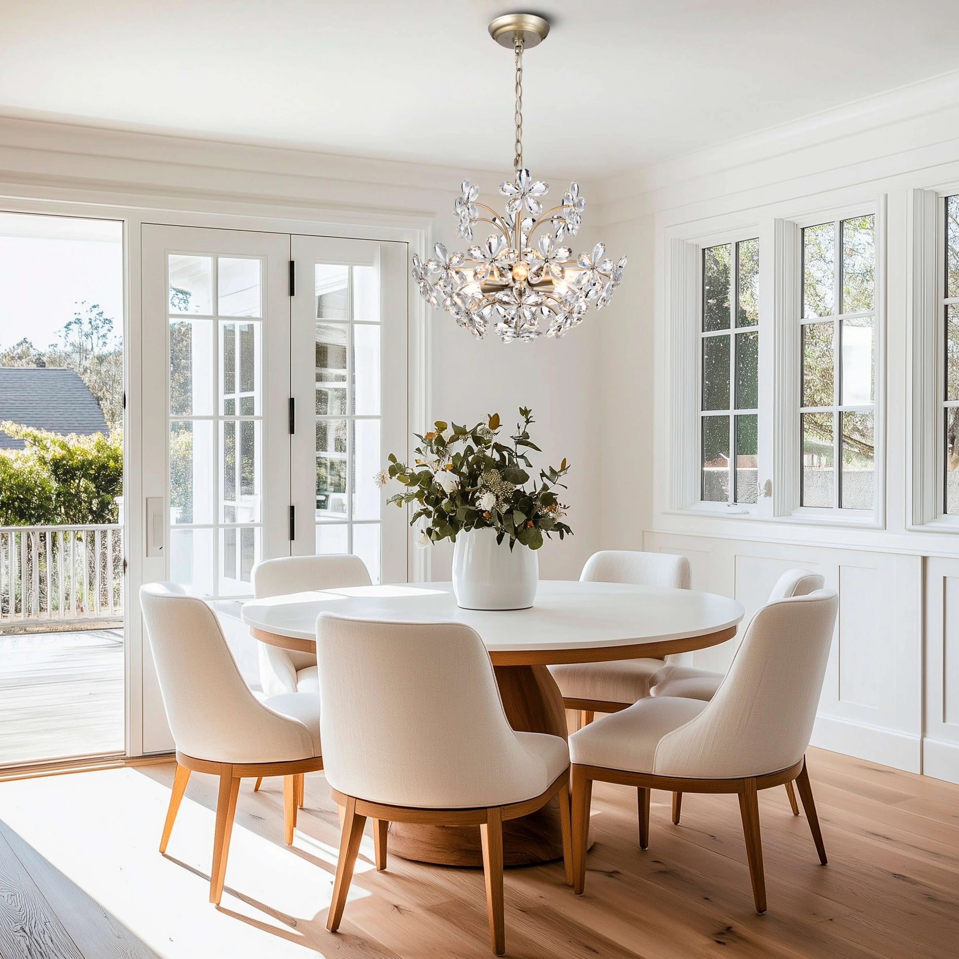 The Lighting Shop Rosa 6-Light Brushed Silver-ish Champagne Electric Flower Crystal Chandelier