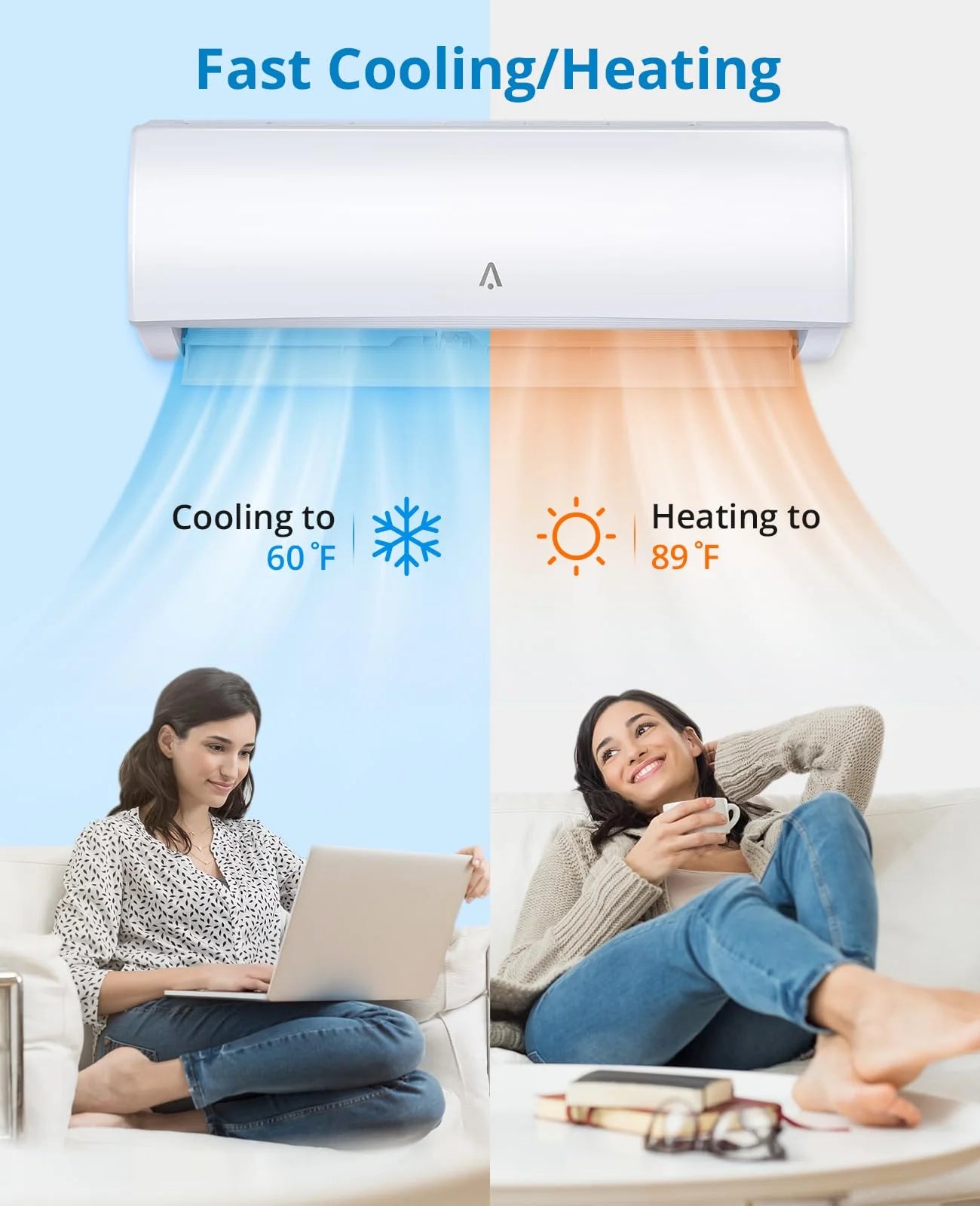 12000BTU Mini Split AC/Heating System, 19 SEER 230V Split AC Unit Cools Up to 750 Sq. Ft, Wifi Enabled Mini Split Heating and Cooling Compatible with Alexa, Installation Kit