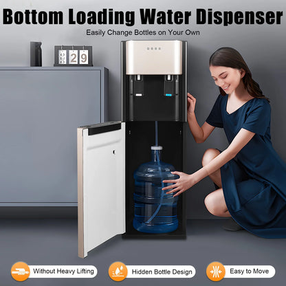 Bottom Loading Water Dispenser with Hot & Cold Water, 450W Heating, 70W Cooling, Stainless Steel Liner, Child-Safe, for Home & Office, Gold