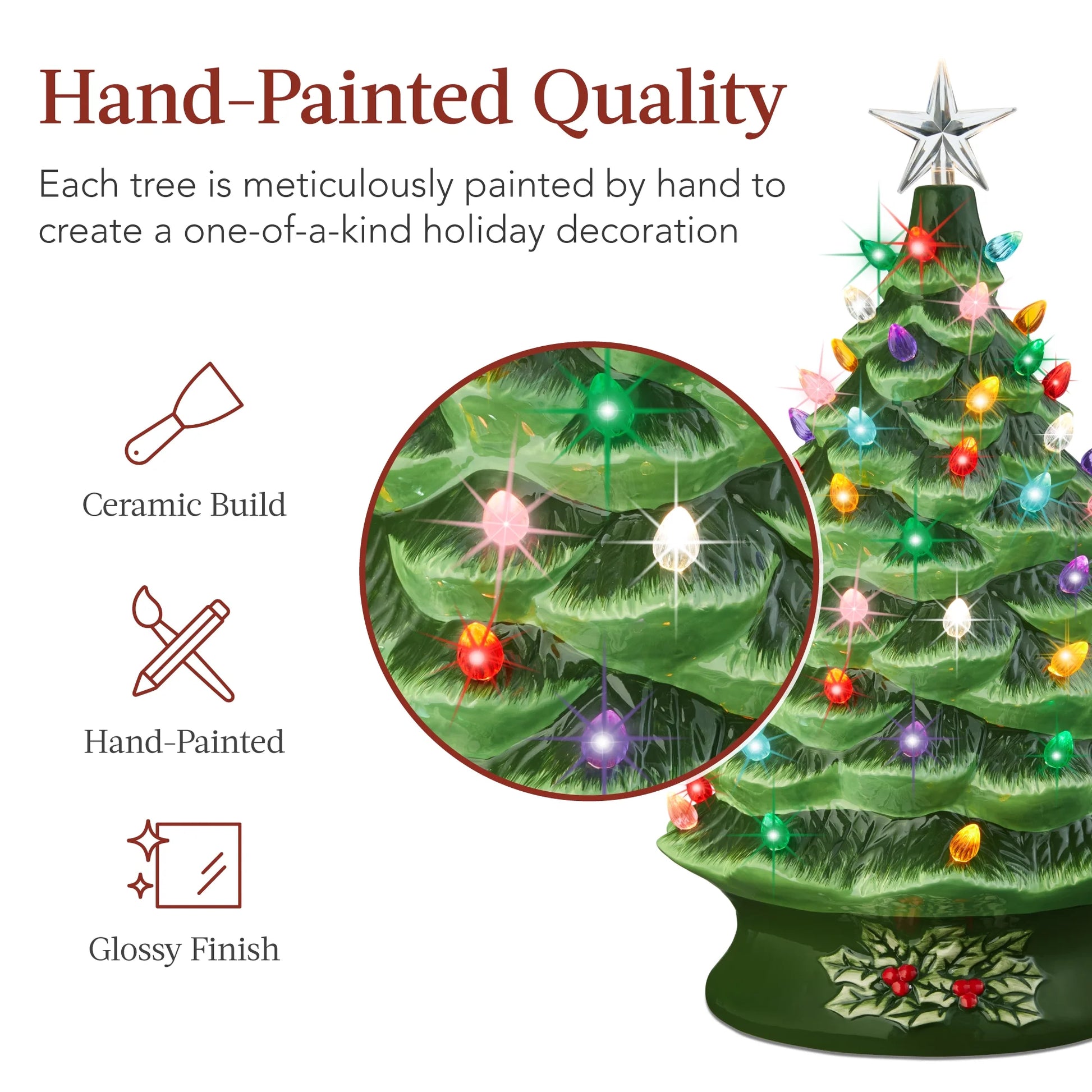 Best Choice Products 24in X-Large Pre-Lit Ceramic Christmas Tree Decor w/74 Multicolor Bulbs, LED Light - Green