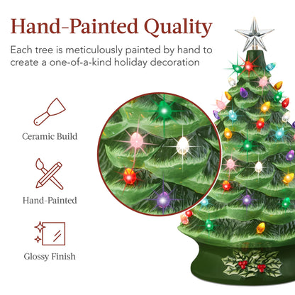 Best Choice Products 24in X-Large Pre-Lit Ceramic Christmas Tree Decor w/74 Multicolor Bulbs, LED Light - Green