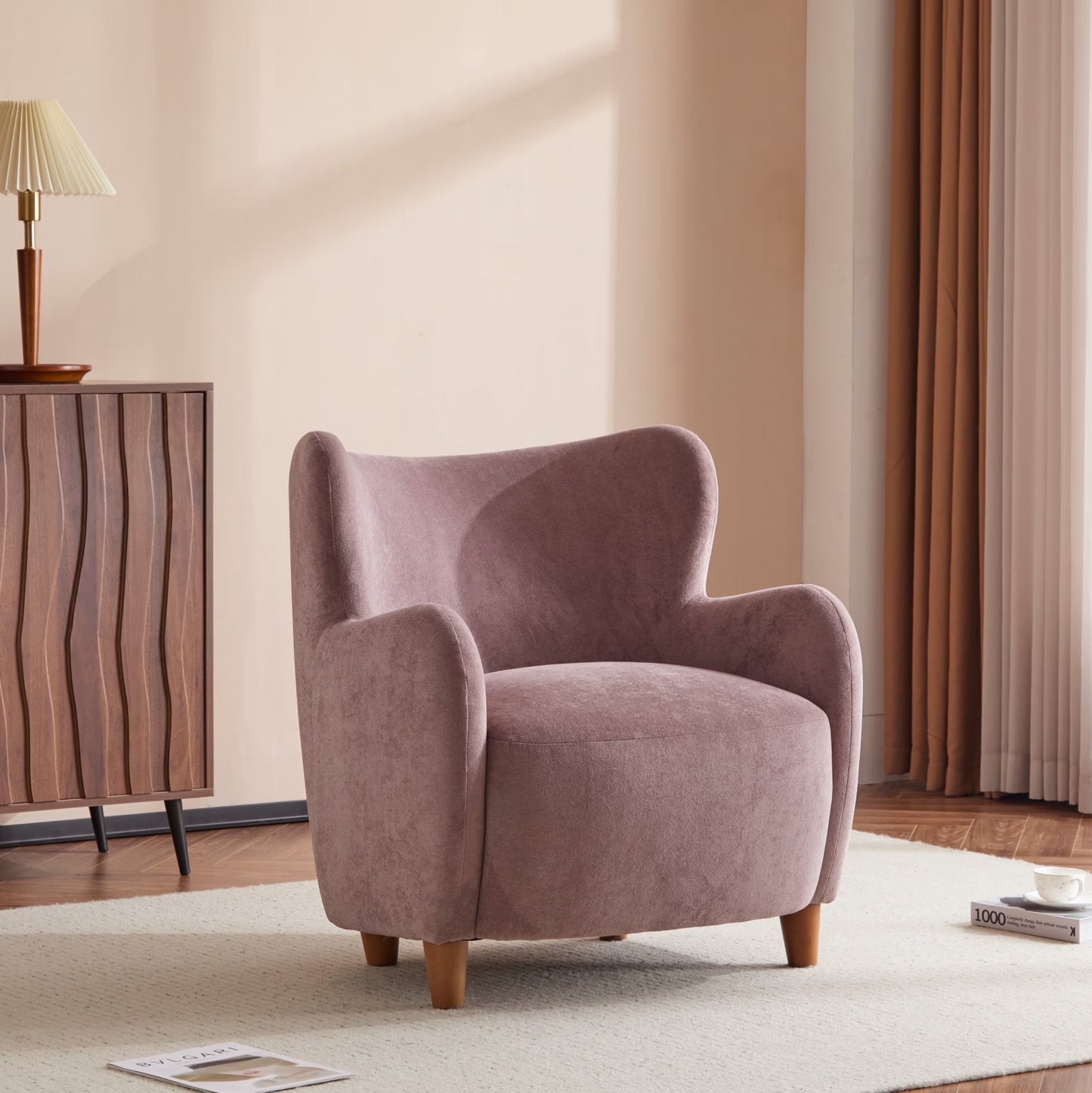 Christopher Knight Home Mid-Century Modern Velvet Wingback Accent Chair with Birch Legs, White